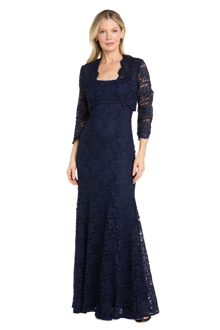 Floral Lace Gown with Rosette Bolero
