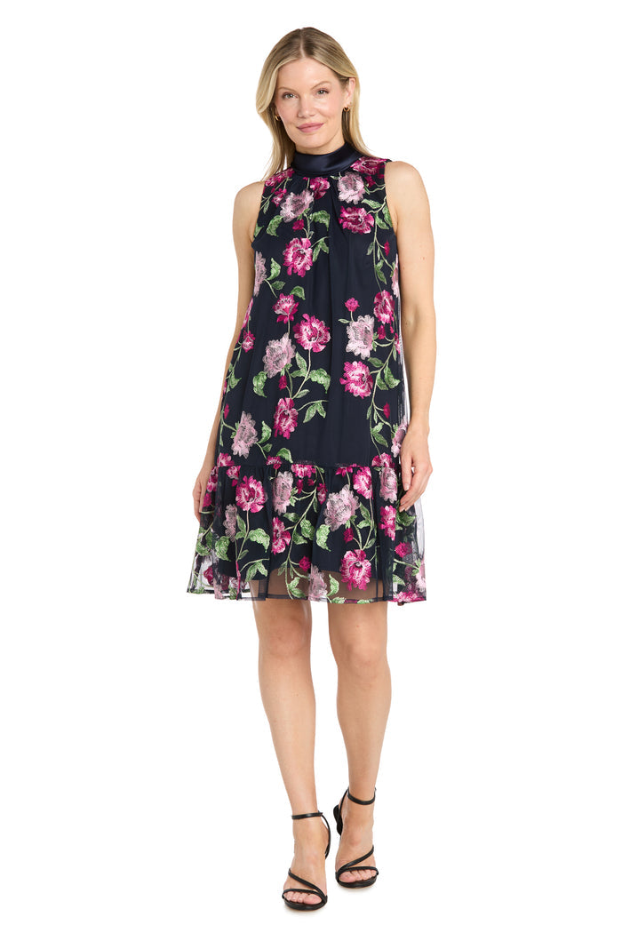 Floral Mesh Mock Neck Dress