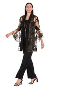 Floral Threadwork Pantsuit with Flair Bell Sleeves & Removable Jacket