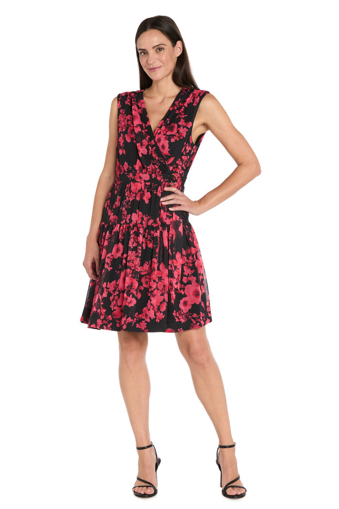 Floral Wrap V-Neck Sleeveless Dress