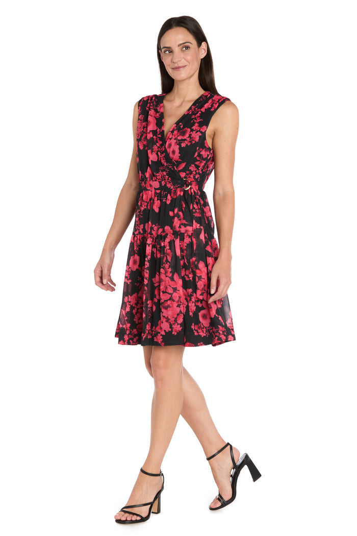 Floral Wrap V-Neck Sleeveless Dress