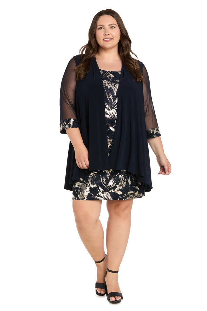Foil Print Mixed Media Swing Jacket Dress - Plus