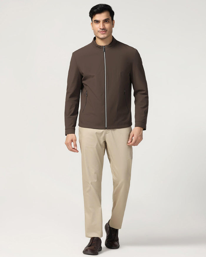 Formal Chocolate Brown Solid Zipper Jacket - Orion