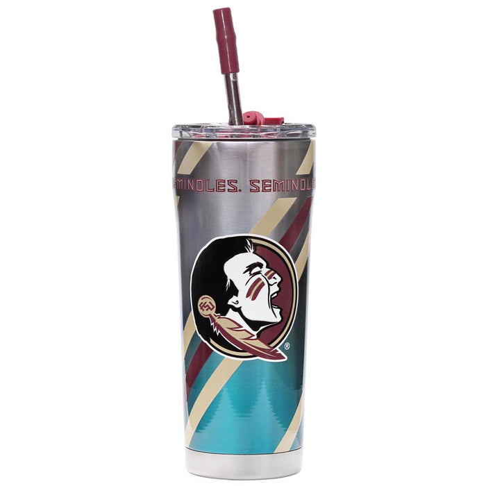 Gametime Sidekicks Seminoles/Seminole Logo Design 20oz Insulated Stainless Steel Straw Tumbler - Silver/Turquoise
