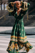Green Ayla Long Sleeve Ruffled Maxi Dress