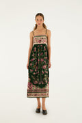 Green Flowering Garden Tree Sleveeless Midi Dress