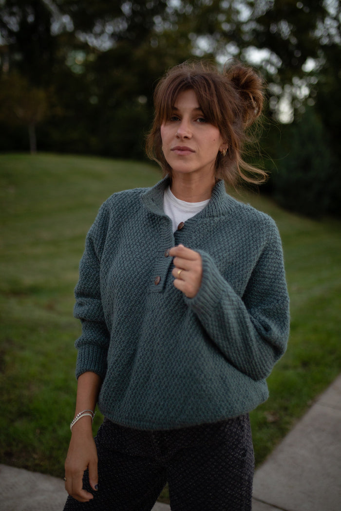 Imogene Oversized Wool Henley in Aqua Slate