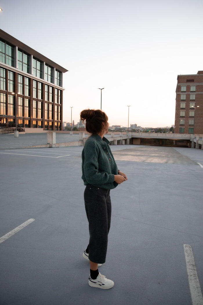 Imogene Oversized Wool Henley in Aqua Slate