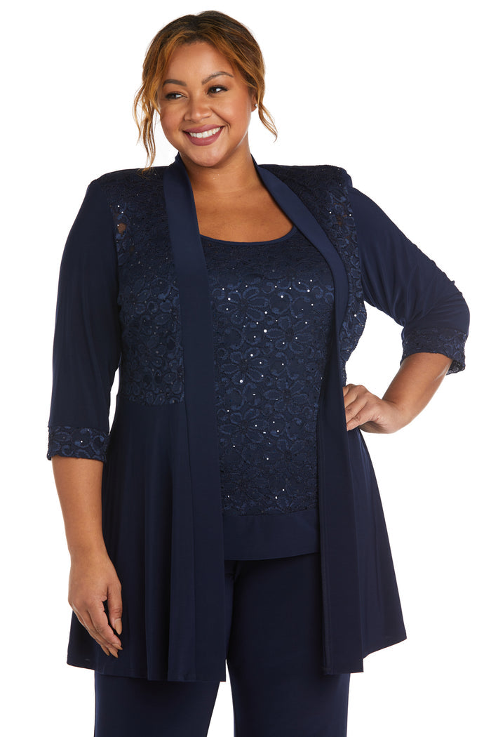 Lace and Sequin Pant Set with Matching Jacket - Plus