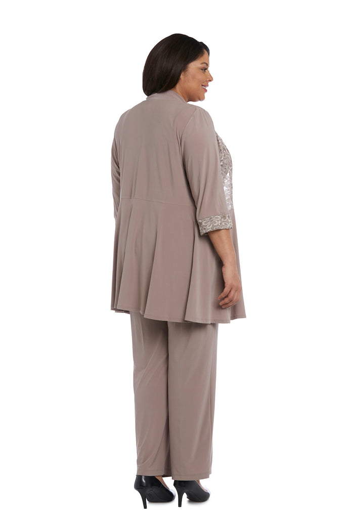 Lace and Sequin Pant Set with Matching Jacket - Plus