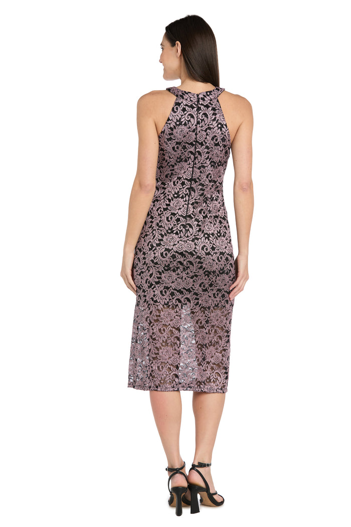 Lace Illusion High-Neck Midi Dress