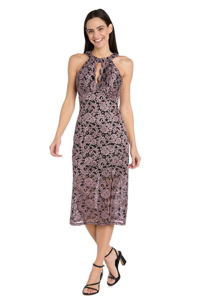 Lace Illusion High-Neck Midi Dress
