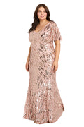Latte Sequined Flutter Sleeve Gown - Plus