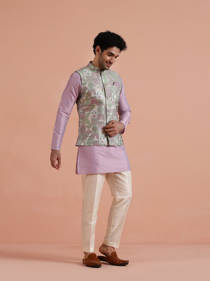 Lavender Silk Blend Kurta Jacket Set