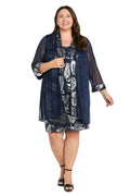 Leaf Sequin Mesh Jacket Dress with Sheer Chiffon Jacket - Plus