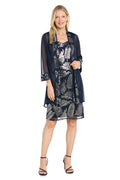 Leaf Sequin Mesh Jacket Dress with Sheer Chiffon Jacket