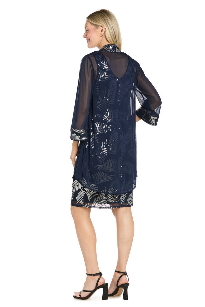 Leaf Sequin Mesh Jacket Dress with Sheer Chiffon Jacket