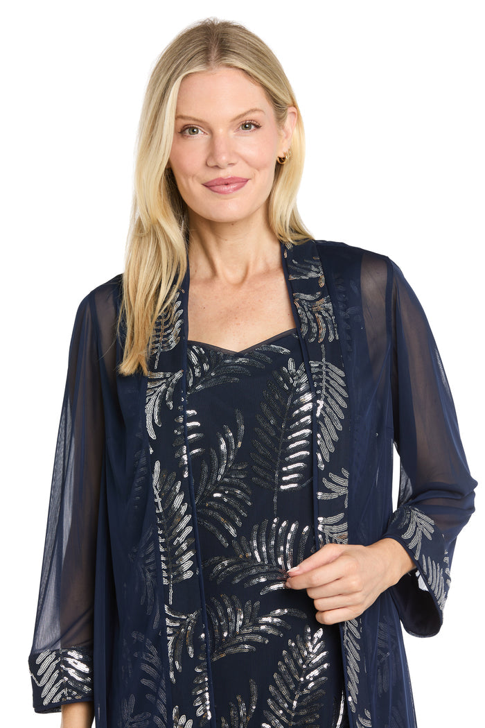 Leaf Sequin Mesh Jacket Dress with Sheer Chiffon Jacket