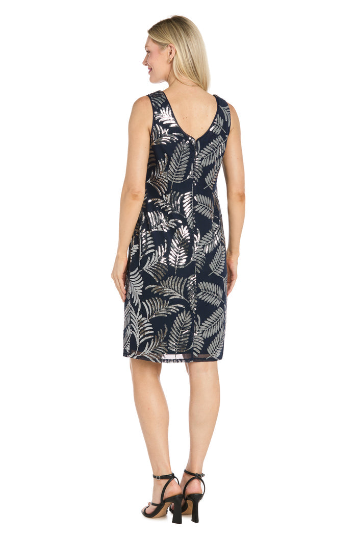 Leaf Sequin Mesh Jacket Dress with Sheer Chiffon Jacket