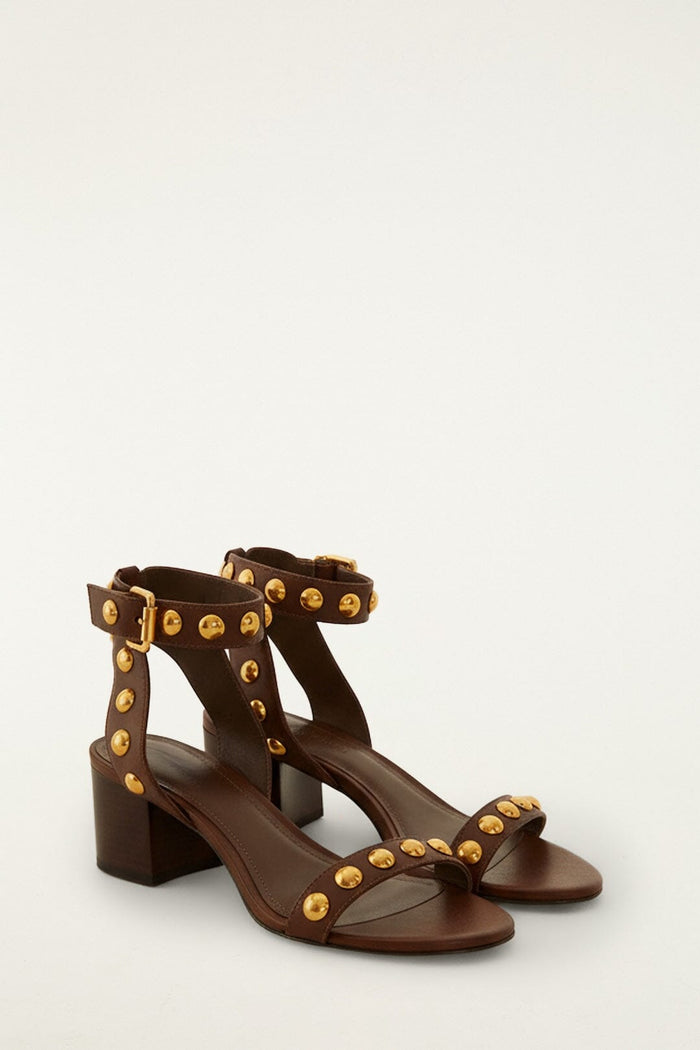 FARM Rio model wearing the Leather Block Sandal