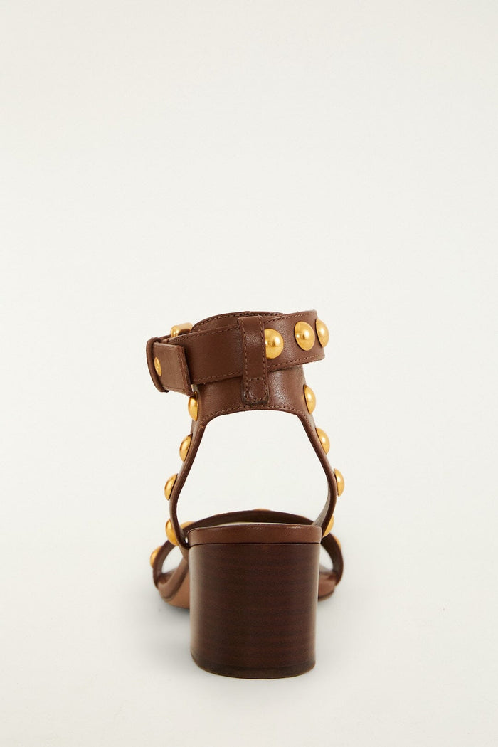 FARM Rio model wearing the Leather Block Sandal