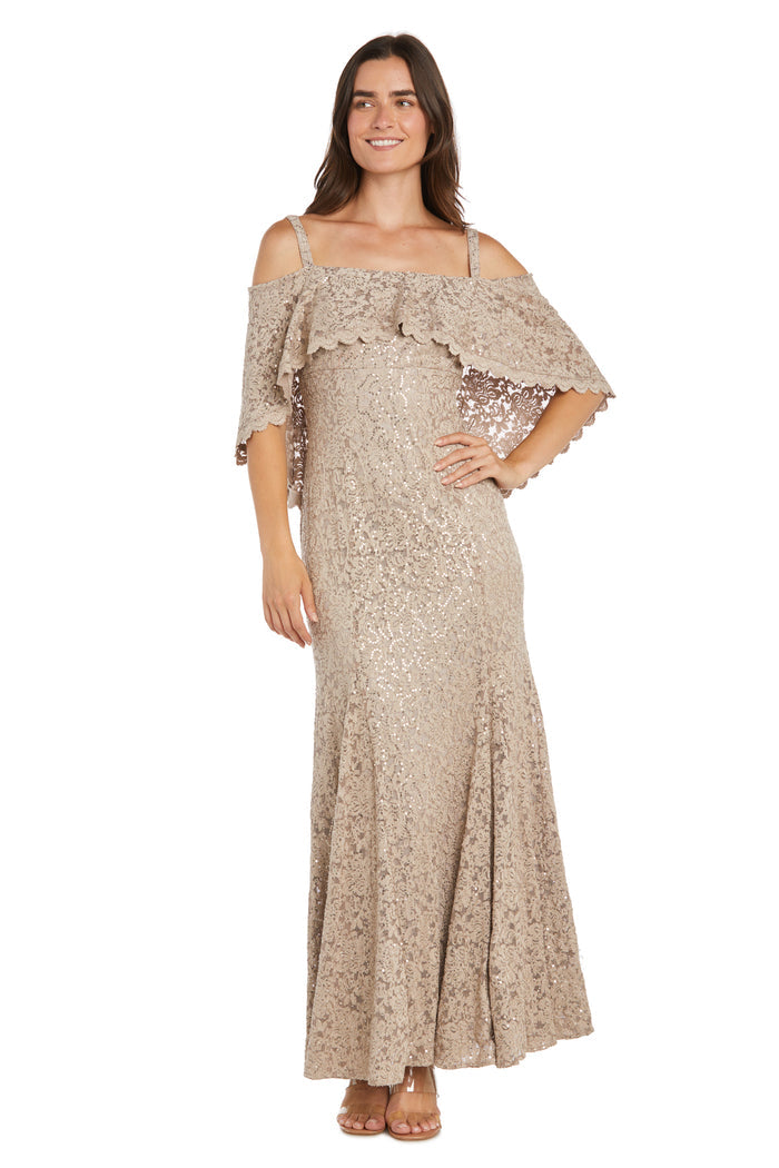 Long Sequin Lace Mermaid Dress Featuring an Off the Shoulder Caplet