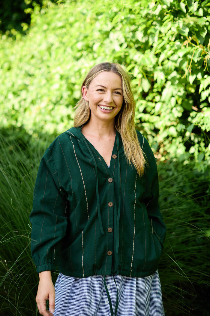 Maria Handwoven Cotton Jacket in Dark Green Handwoven Cotton