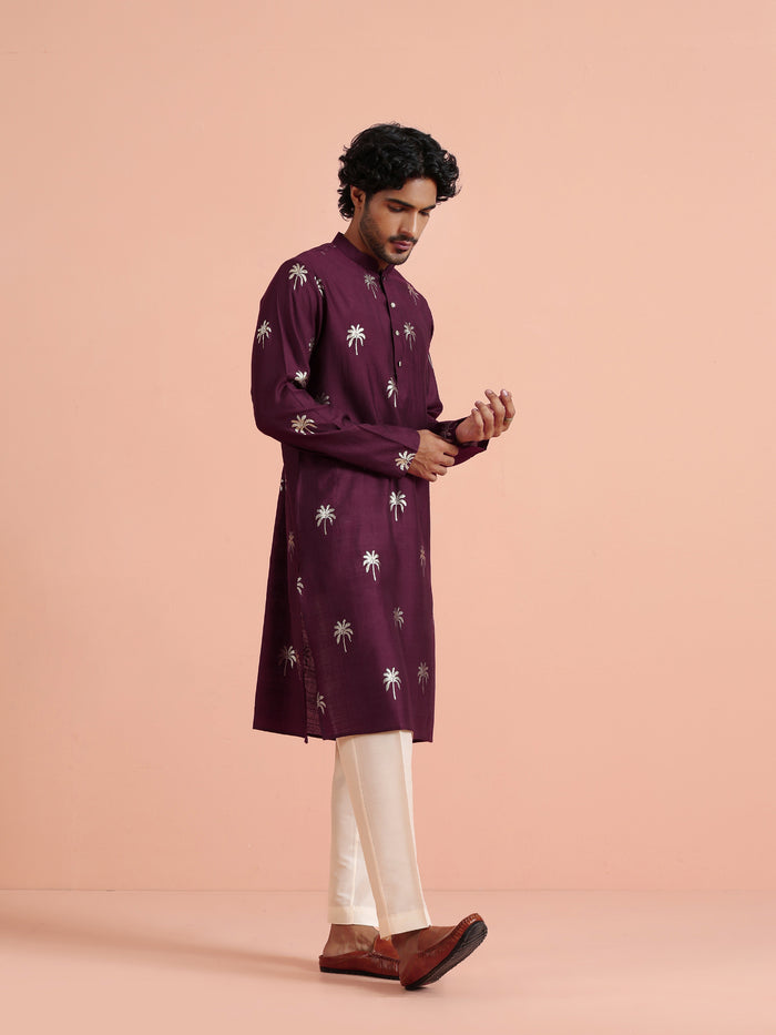Maroon Printed Kurta Trouser Set