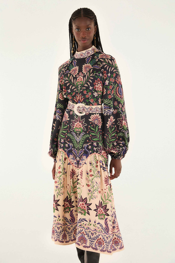 Marvelous Garden Black Midi Dress