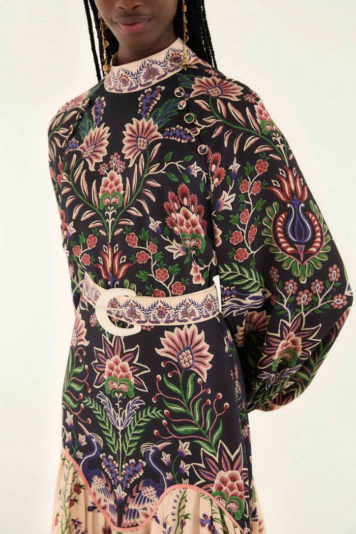 Marvelous Garden Black Midi Dress