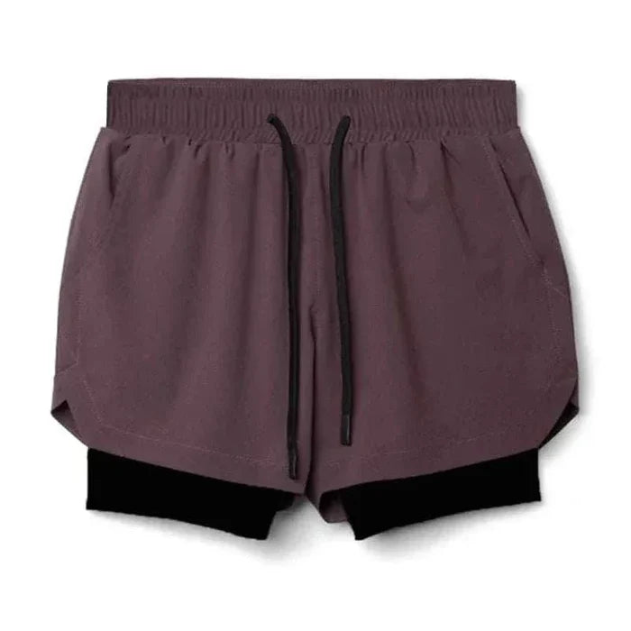 Men 2 in 1 Fitness Gym Shorts With Towel Loop Breathable Shorts - Allen-Fitness