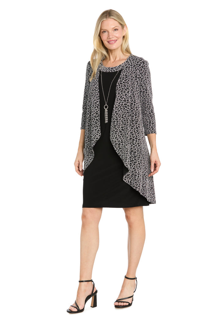 Metallic Animal Print Flyaway Jacket Dress with Detachable Necklace