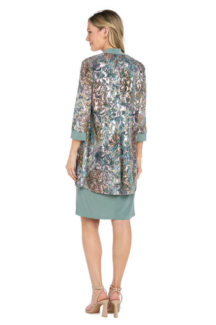 Metallic Print Jacket Dress with Necklace