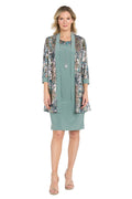 Metallic Print Jacket Dress with Necklace