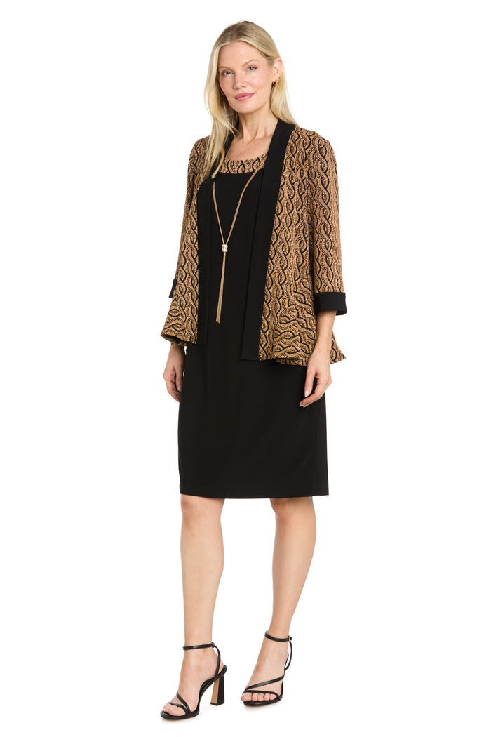 Metallic Wave Jacket Dress with Necklace