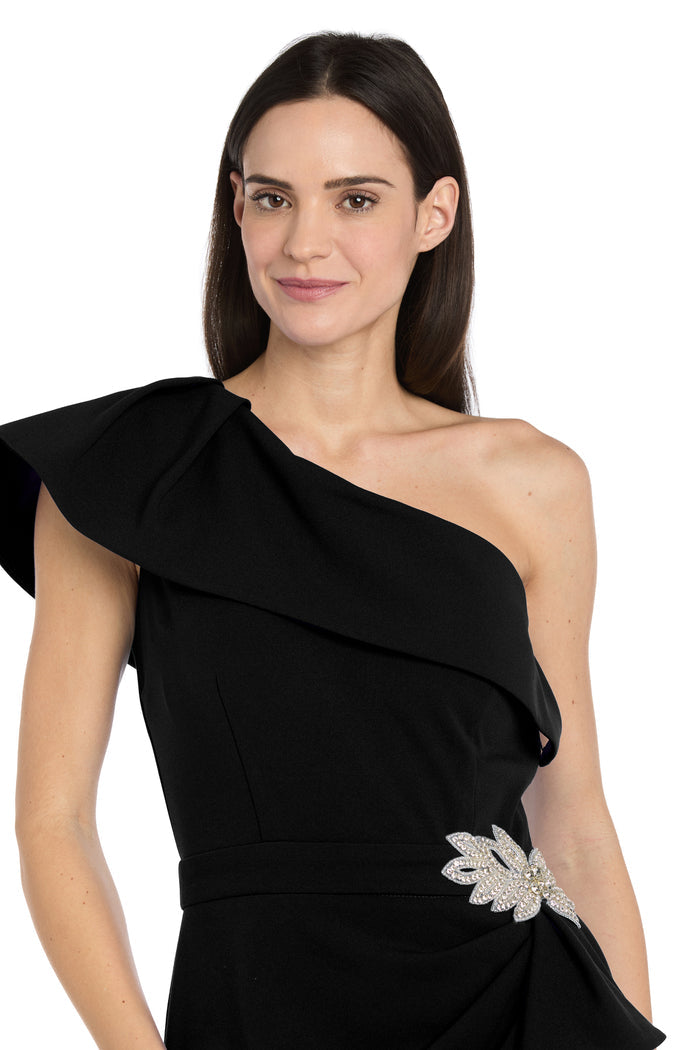 Midnight Elegance One-Shoulder Midi Dress
