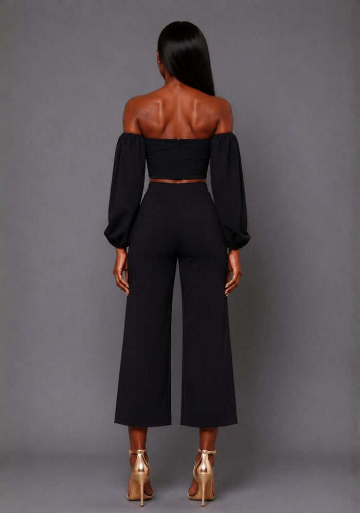 Mindi | Wide Leg Black Cropped Trousers