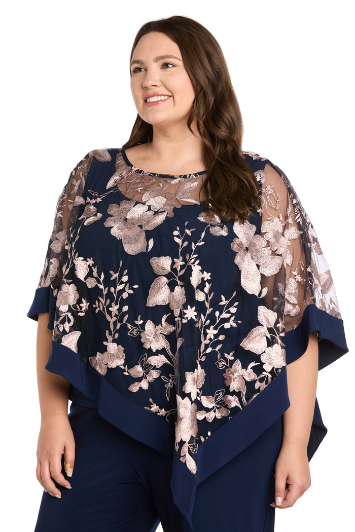 Mock Two-Piece Floral Poncho - Plus