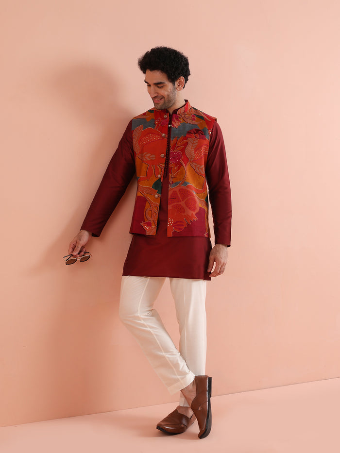 Multicolour Printed Mid Kurta Jacket Set