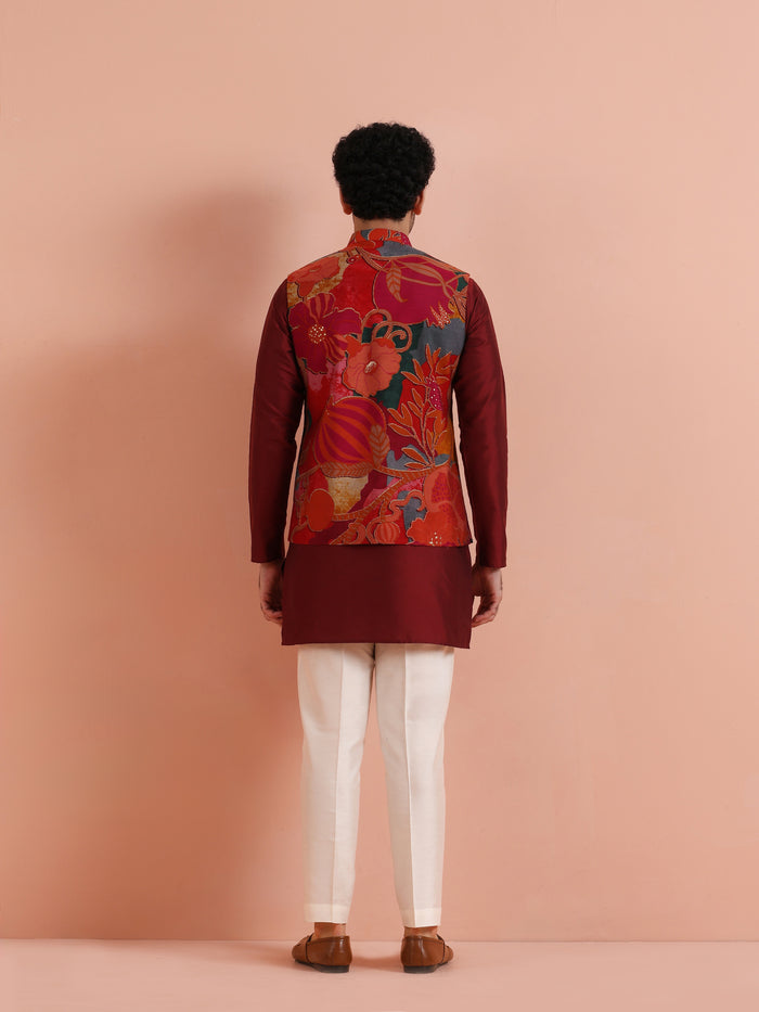 Multicolour Printed Mid Kurta Jacket Set