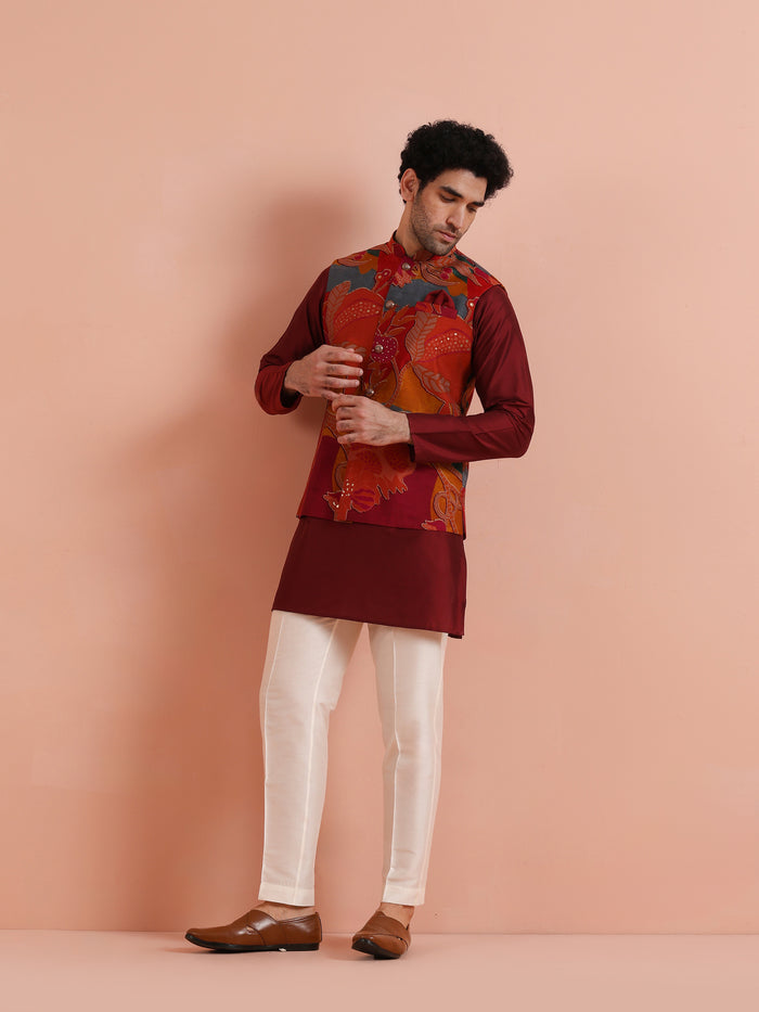 Multicolour Printed Mid Kurta Jacket Set