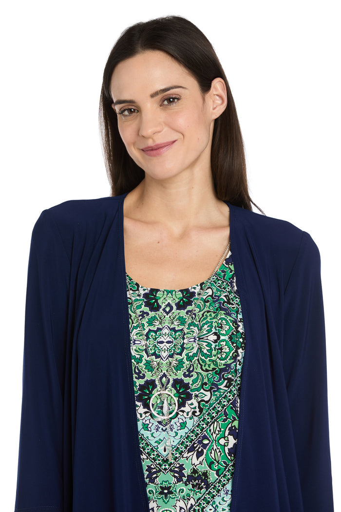 Navy and Green Printed Jacket Dress - Petite