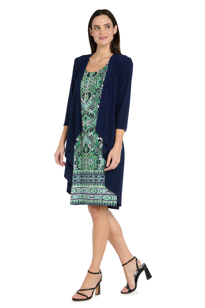 Navy and Green Printed Jacket Dress