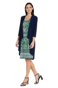 Navy and Green Printed Jacket Dress