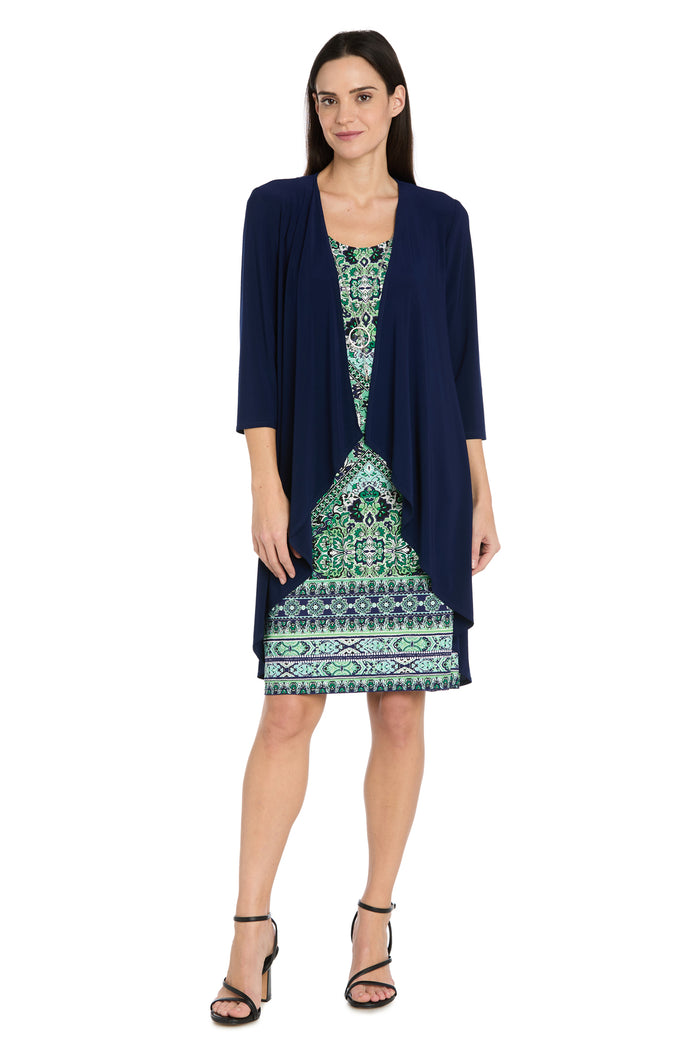 Navy and Green Printed Jacket Dress