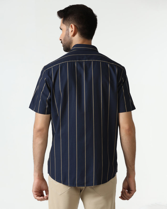 Navy Half Sleeve Stripe Shirt - Huon