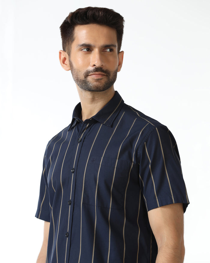 Navy Half Sleeve Stripe Shirt - Huon