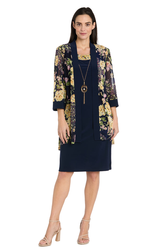 Navy Yellow Floral Jacket Dress