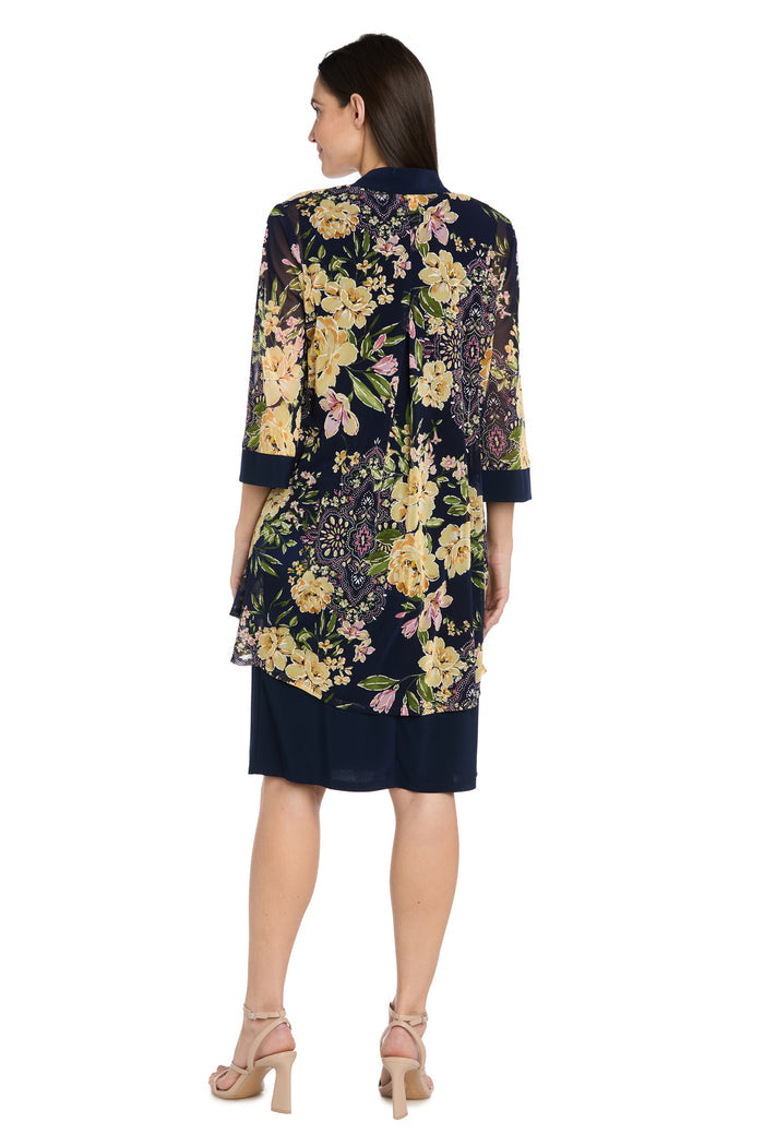 Navy Yellow Floral Jacket Dress