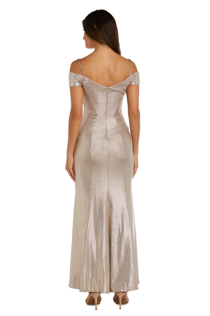 Nightway Long Shimmer Off the Shoulder Gown